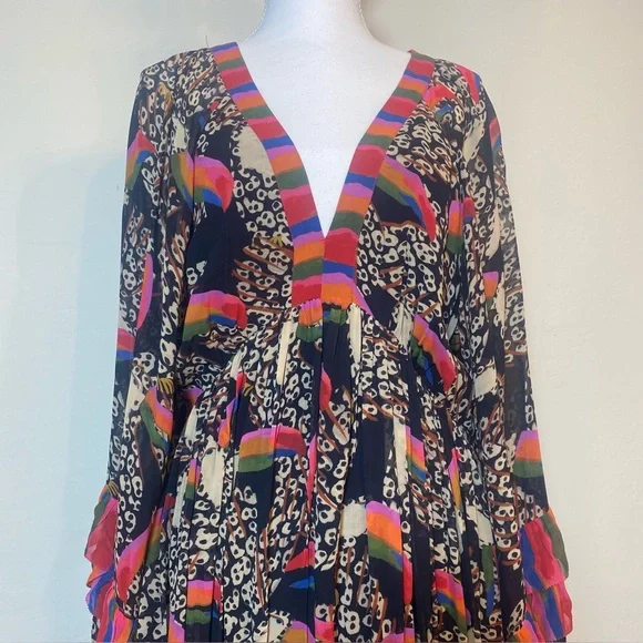 FARM Rio Leopard Toucans Vibrant Long Sleeve Maxi Dress NWT Sz L - Picture 3 of 11